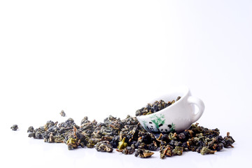 Dry tea in wooden spoons,Dry oolong tea for healthy