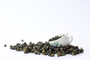 Dry tea in wooden spoons,Dry oolong tea for healthy