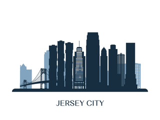 Jersey City skyline, monochrome silhouette. Vector illustration.