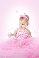 Obraz na płótnie Canvas Baby Girl in Pink Dress, Child Beauty Portrait, Cute Infant Kid Dressed in Angel Costume