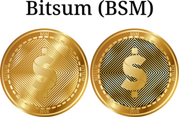 Set of physical golden coin Bitsum (BSM)