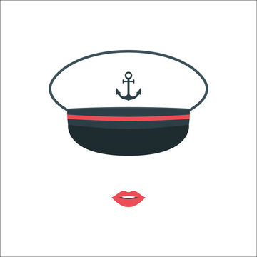Portrait of a captain's girl in a cap. Vector illustration.