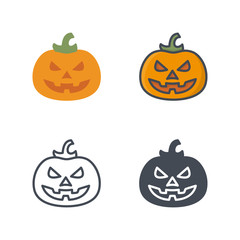 Pumpkin hallowee holidays icon vector flat line colored silhouette