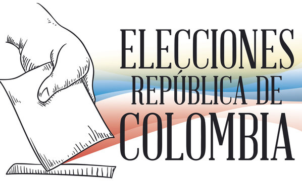 Hand with Suffrage in Hand Drawn Style for Colombian Elections, Vector Illustration