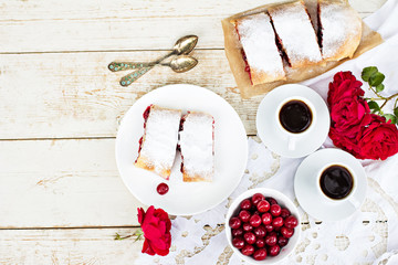 Strudel with a cherry. Cherry pie.