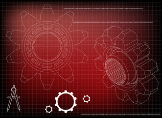 3d model of a cogwheel on a red