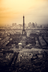 Aerial cityscape of Paris, France, with the Eiffel tower seen from the Tour Montparnasse