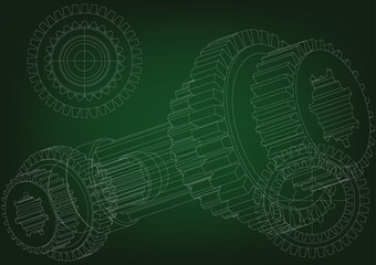 3d model of a cogwheel on a green