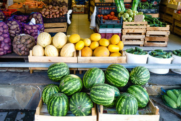 Fruits and vegetables at a farmers market