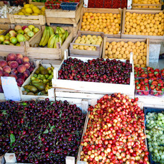 Fruits and vegetables at a farmers market