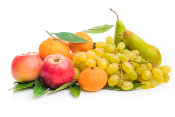 Fresh fruits isolated on a white . Set of different fresh fruits