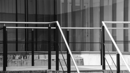 metal railing at the facade building - monochrome