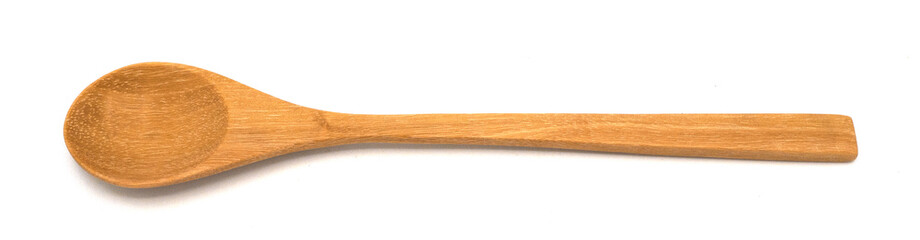 natural wooden spoon isolated on white background for scooping the food, eating or mix herbles. It put in the kitchen