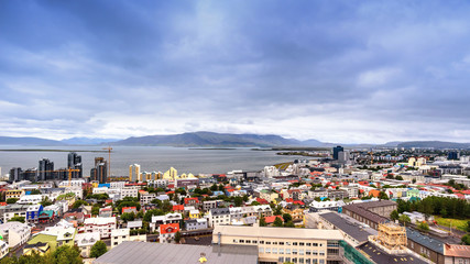 Beautiful aerial view of Reykjavik, city of Iceland