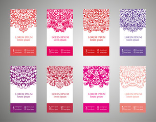 Set of banners with ethnic ornaments and patterns of the mandala. Vector decorative card or invitation design. Islam, Arabic, Indian, Turkish. Antiques, paintings, jewelry. Easy to use and edit