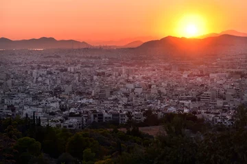Schilderijen op glas Panoramic view of Athens, Greece, right after sunset © akturer