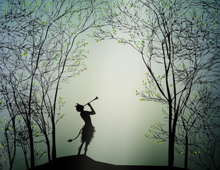 faun playing in the spring forest, - obrazy, fototapety, plakaty
