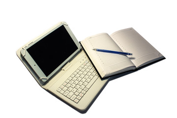 Tablet with keyboard and notebook