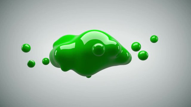 Abstract 3D render illustration - deformed figure. metaball green color drop