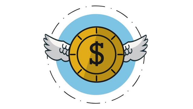 Coing with wings inside round icon