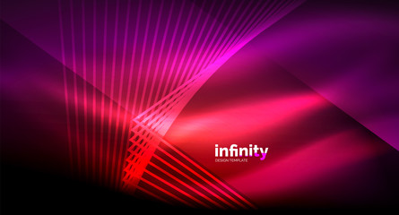 Fototapeta premium Shiny straight lines on dark background, techno digital modern template