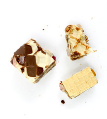 homemade chocolate wafer on white background,