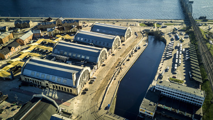 Aerial view from drone on Riga Central market located in the city center next to the Daugava river. - 201521272