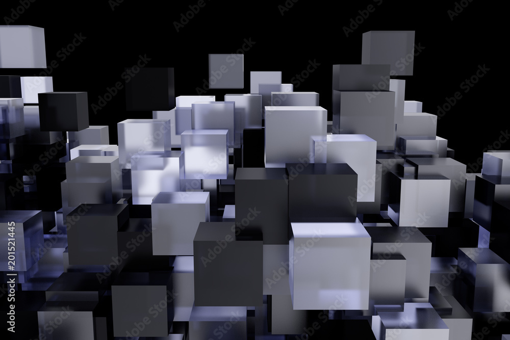 Poster 3d background glass cubes of different height. 3d rendering