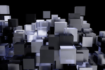 3d background glass cubes of different height. 3d rendering