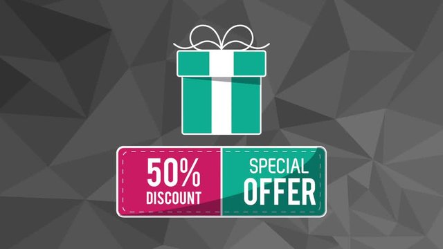 Fifty percent discounts and special offer with gift box High definition colorful animation scenes