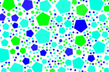 Abstract colored pentagon shape pattern. Messy, art, vector & white.