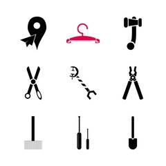 icon Instruments And Tools with mallet, tongs, logo, equipment and garage tool