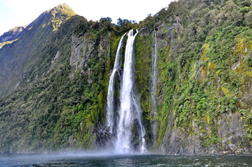Lady Bowen Falls in Milford Sound, Fiordland, New Zealand