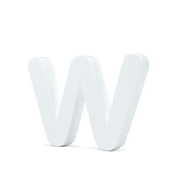 White small letter W isolated on white background. 3d rendering.