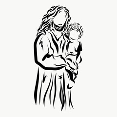 Curly child in the hands of the Lord Jesus