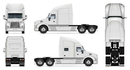 Truck vector mock-up. Isolated template of lorry on white background. Vehicle branding mockup. Side, front, back, top view. All elements in the groups on separate layers, easy to edit and recolor. © Yuri Schmidt