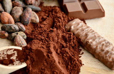 Chocolate with Cocoa beans and powder