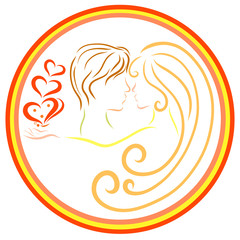 Lovely couple in love with a butterfly and hearts in a frame