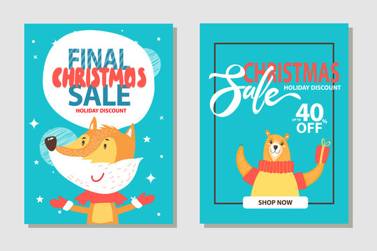 Christmas Sale with Animals Vector Illustration