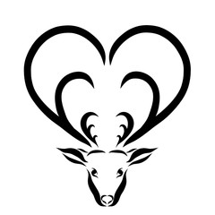 Head of a deer with horns in the shape of a heart, black lines