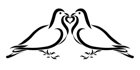 Two loving pigeons and a heart