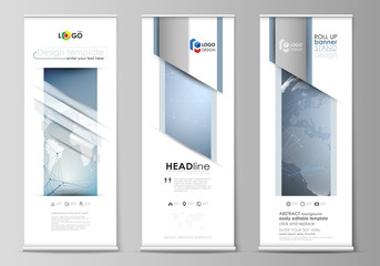 The minimalistic vector illustration of the editable layout of roll up banner stands, vertical flyers, flags design business templates. Scientific medical DNA research. Science or medical concept.