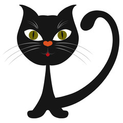 Cool black cat with long tail