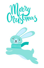 Merry Christmas Greeting Card Rabbit Long Ears