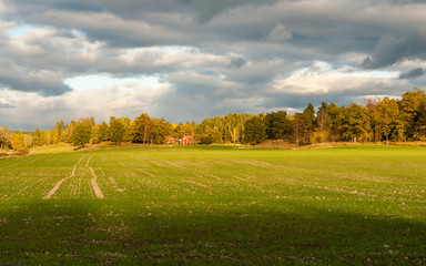 The countryside of Vikbolandet during autumn in Sweden