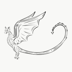 Beautiful dragon with raised wings, black lines