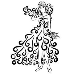 Beautiful bride, pattern with lines with curls