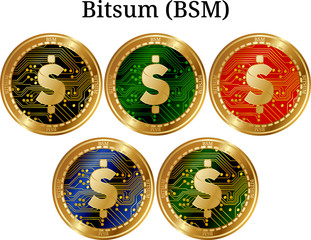 Set of physical golden coin Bitsum (BSM)