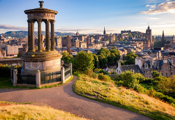 Edinburgh cityscape viewed from Calton Hill Scotland UK