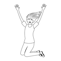 Happy young woman jumping vector illustration graphic design